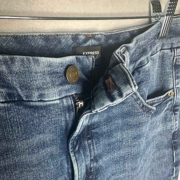 Express Skyscraper Mid Rise Hyper Stretch Slit Hem Jeans Sz M - Picture 4 of 9
